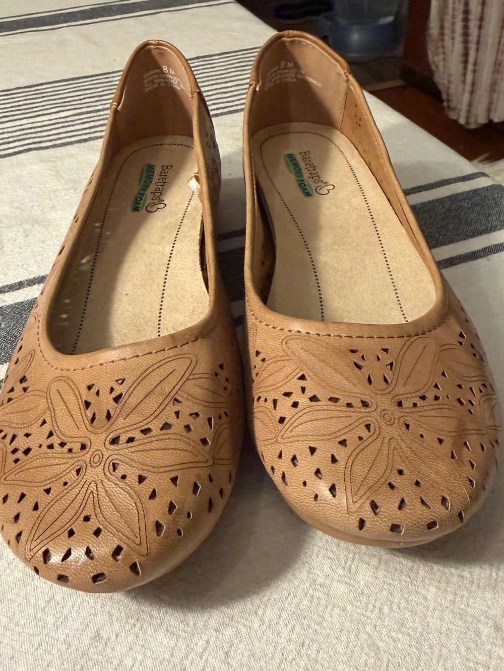 BareTraps Tan Laser-Cut Floral Ballet Flats